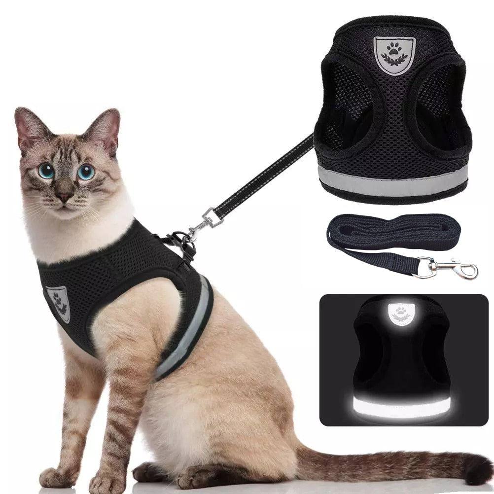 Breathable Cat Harness And Leash Escape Proof Pet Clothes Kitten Puppy Dogs Vest Adjustable Easy Control Reflective Cat Harness