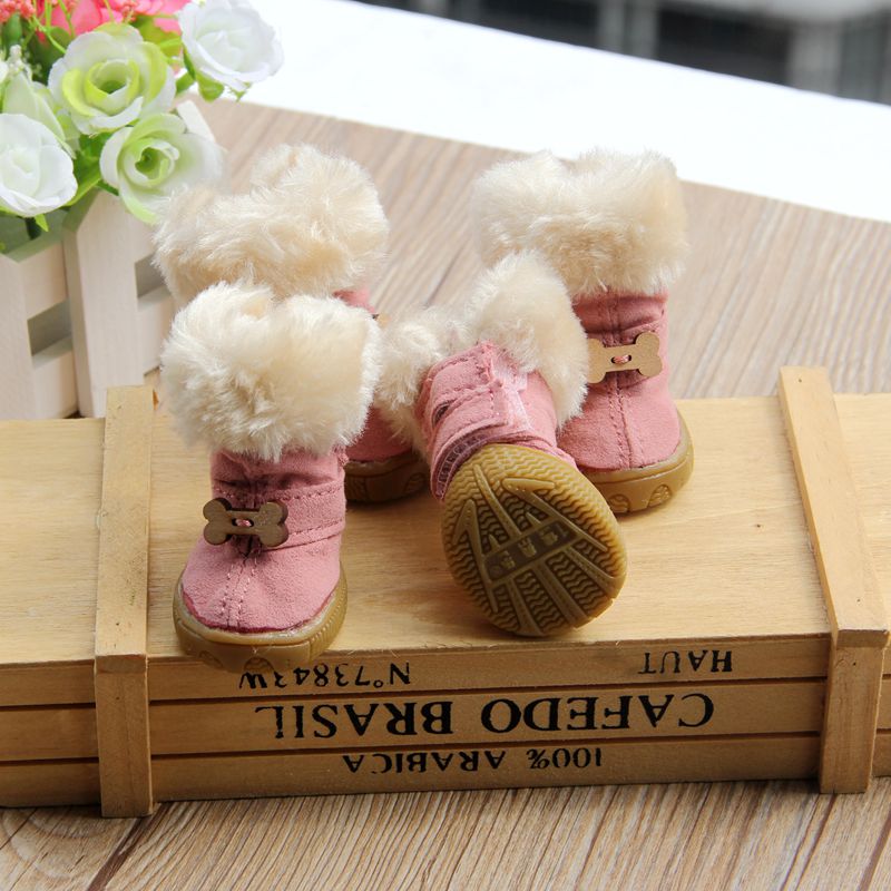 Thick Fur Pet Dog Shoes Winter Small Dog Shoes Anti-slip Warm Dog Snow Boots for Teddy Chihuahua