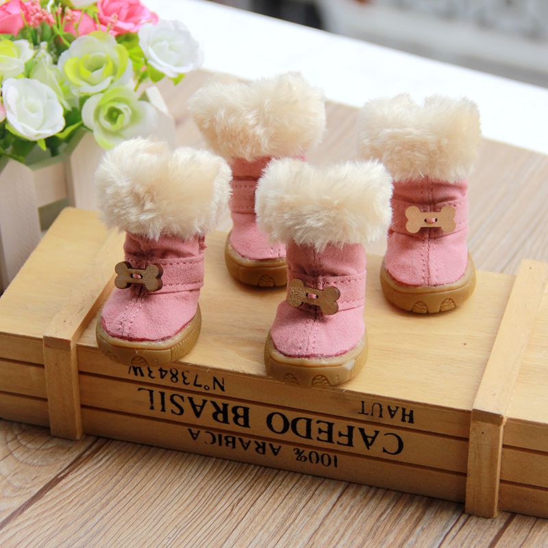 Thick Fur Pet Dog Shoes Winter Small Dog Shoes Anti-slip Warm Dog Snow Boots for Teddy Chihuahua