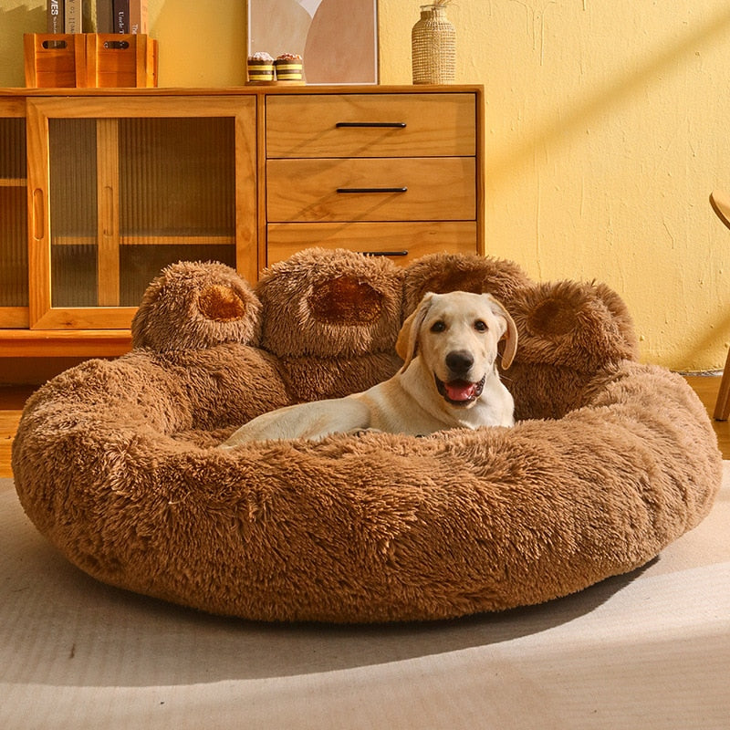 Winter Dog Bed Mat Round Large Pet Deep Sleep Pad Warm Bear Paw Shape Long Plush Soft Dog Kennel Cushion Cat Calm Sofa Dog House