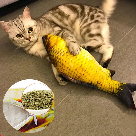 Soft plush 3D simulation cat toy fish, catnip fish-shaped anti-bite, chewing interactive training toy pet supplies