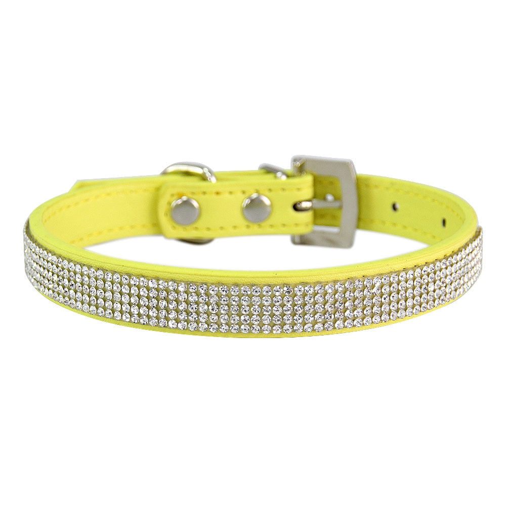 Crystal Glitter Rhinestones Pet Collar Leather Puppy Necklace Collars For Small Medium Large Dogs Cat Chihuahua Pug Accessories