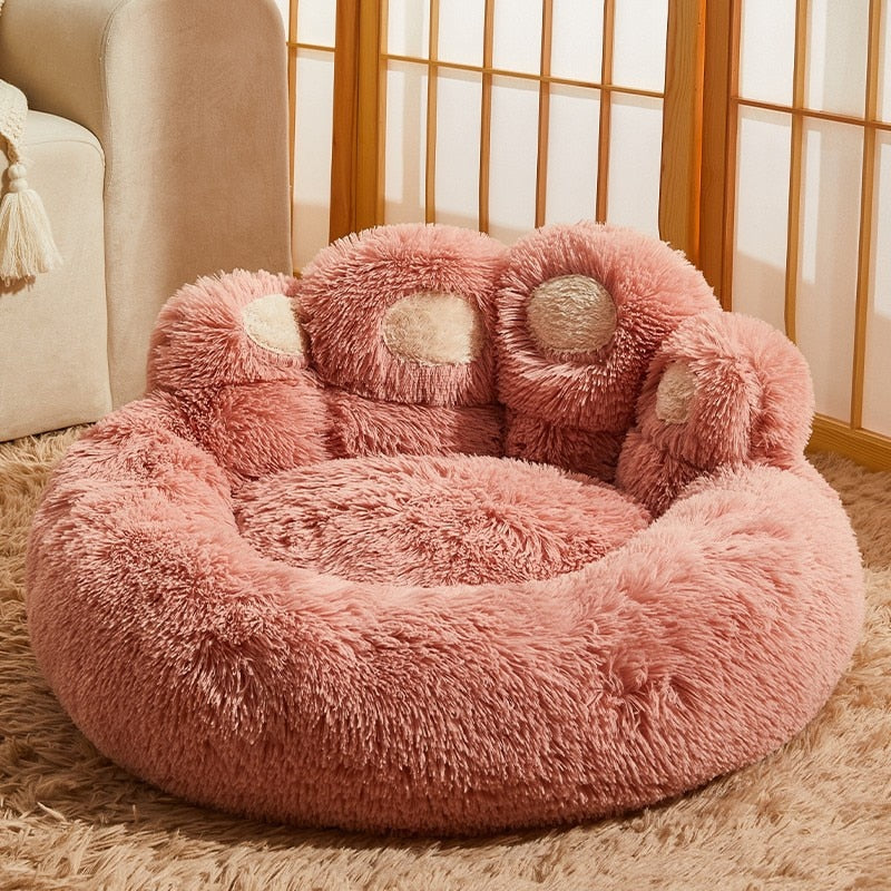 Winter Dog Bed Mat Round Large Pet Deep Sleep Pad Warm Bear Paw Shape Long Plush Soft Dog Kennel Cushion Cat Calm Sofa Dog House