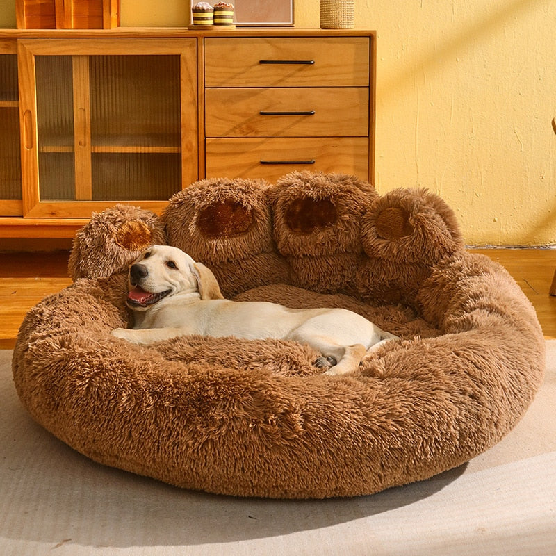 Winter Dog Bed Mat Round Large Pet Deep Sleep Pad Warm Bear Paw Shape Long Plush Soft Dog Kennel Cushion Cat Calm Sofa Dog House