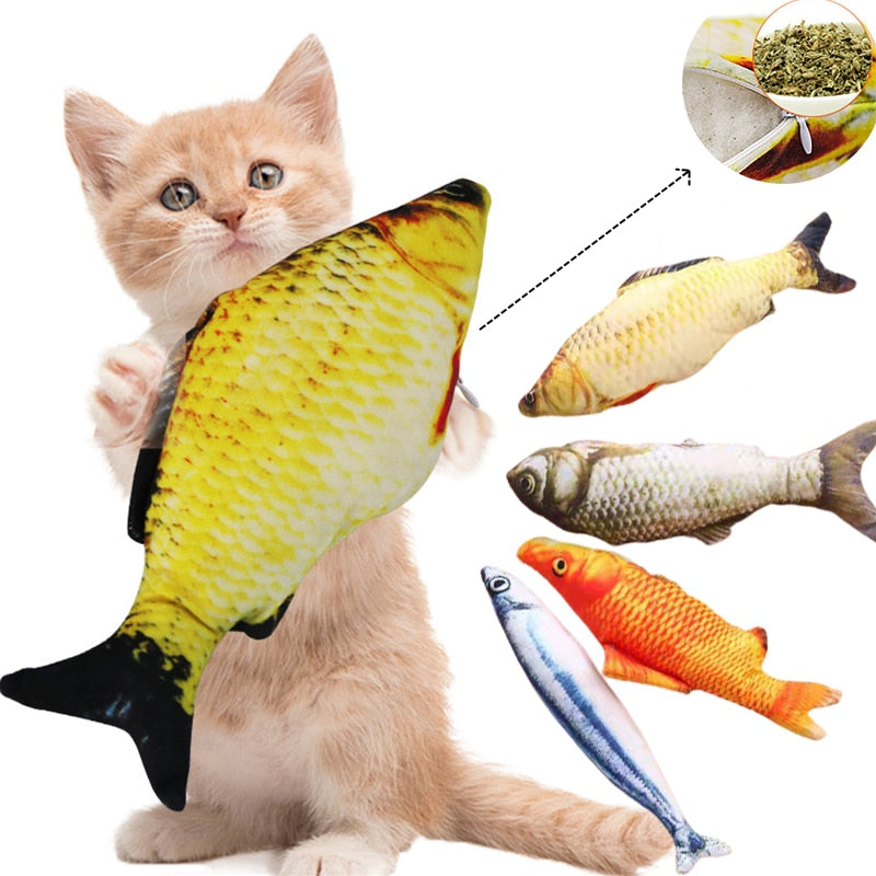 Soft plush 3D simulation cat toy fish, catnip fish-shaped anti-bite, chewing interactive training toy pet supplies