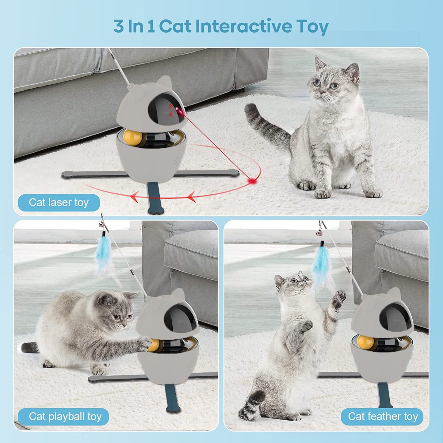 ATUBAN Interactive Cat Toys, 4-in-1 Cat Feather Toy Cat Laser Toys and Cat Ball Toys, Interactive Cat Toys for Indoor Cats Toy