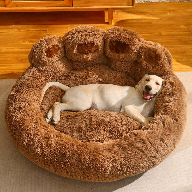 Winter Dog Bed Mat Round Large Pet Deep Sleep Pad Warm Bear Paw Shape Long Plush Soft Dog Kennel Cushion Cat Calm Sofa Dog House