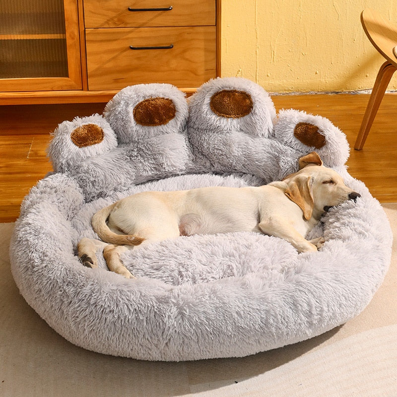 Winter Dog Bed Mat Round Large Pet Deep Sleep Pad Warm Bear Paw Shape Long Plush Soft Dog Kennel Cushion Cat Calm Sofa Dog House