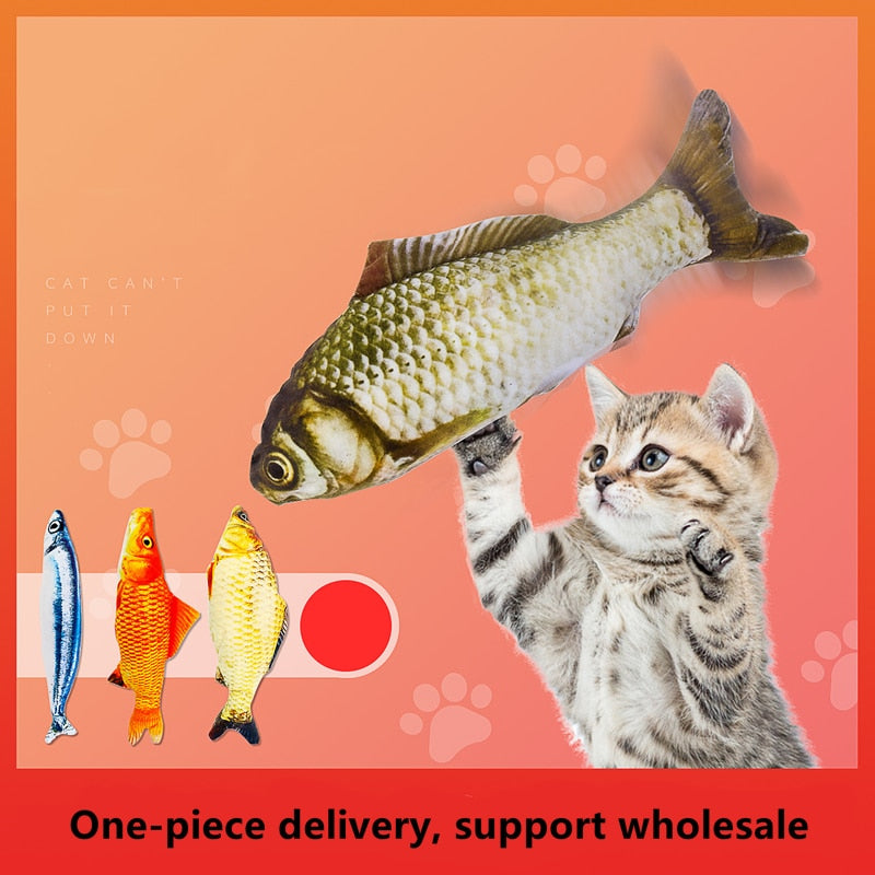 Soft plush 3D simulation cat toy fish, catnip fish-shaped anti-bite, chewing interactive training toy pet supplies