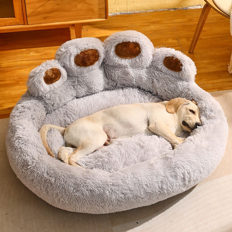 Winter Dog Bed Mat Round Large Pet Deep Sleep Pad Warm Bear Paw Shape Long Plush Soft Dog Kennel Cushion Cat Calm Sofa Dog House