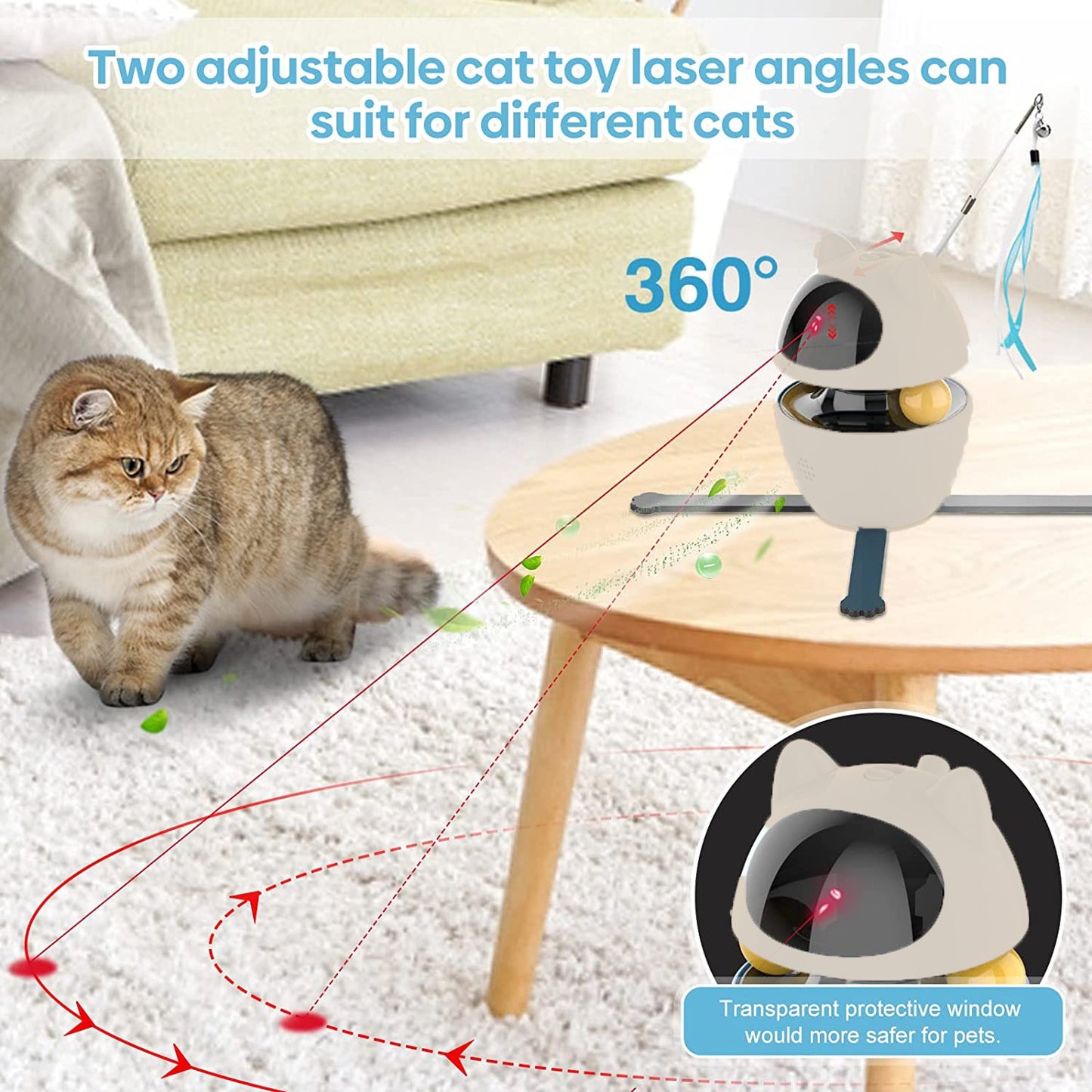 ATUBAN Interactive Cat Toys, 4-in-1 Cat Feather Toy Cat Laser Toys and Cat Ball Toys, Interactive Cat Toys for Indoor Cats Toy