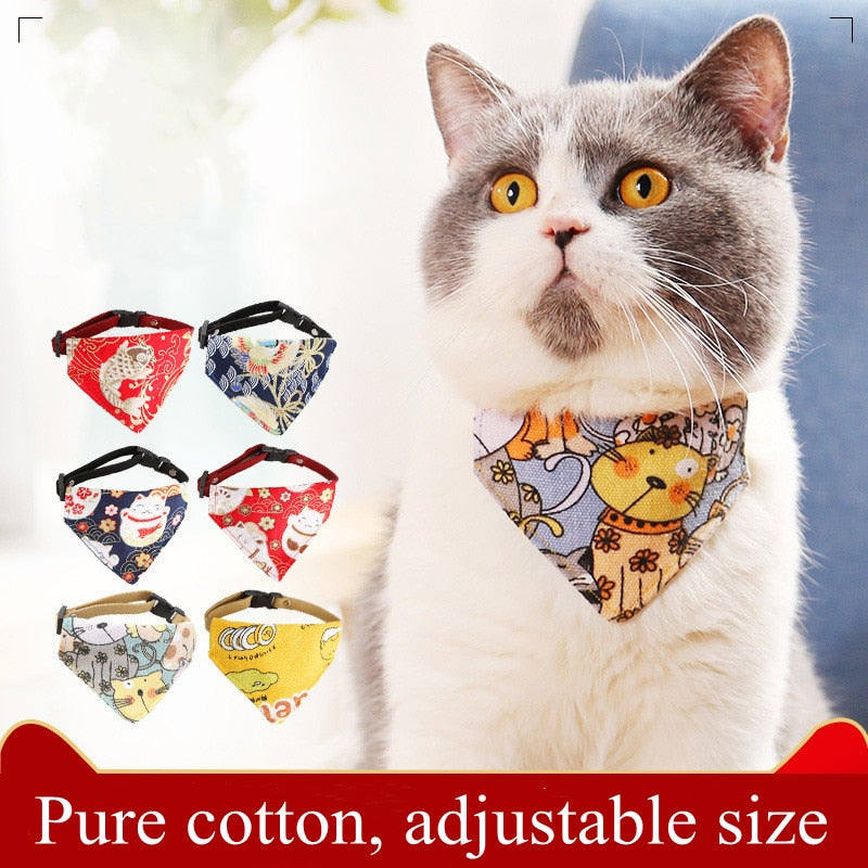 1PC Cat Saliva Towel Japanese  and Wind Triangle Towel Cat Collar Small Dog Cat Jewelry Cat and Dog Scarf Dog Collar Cats  Pet