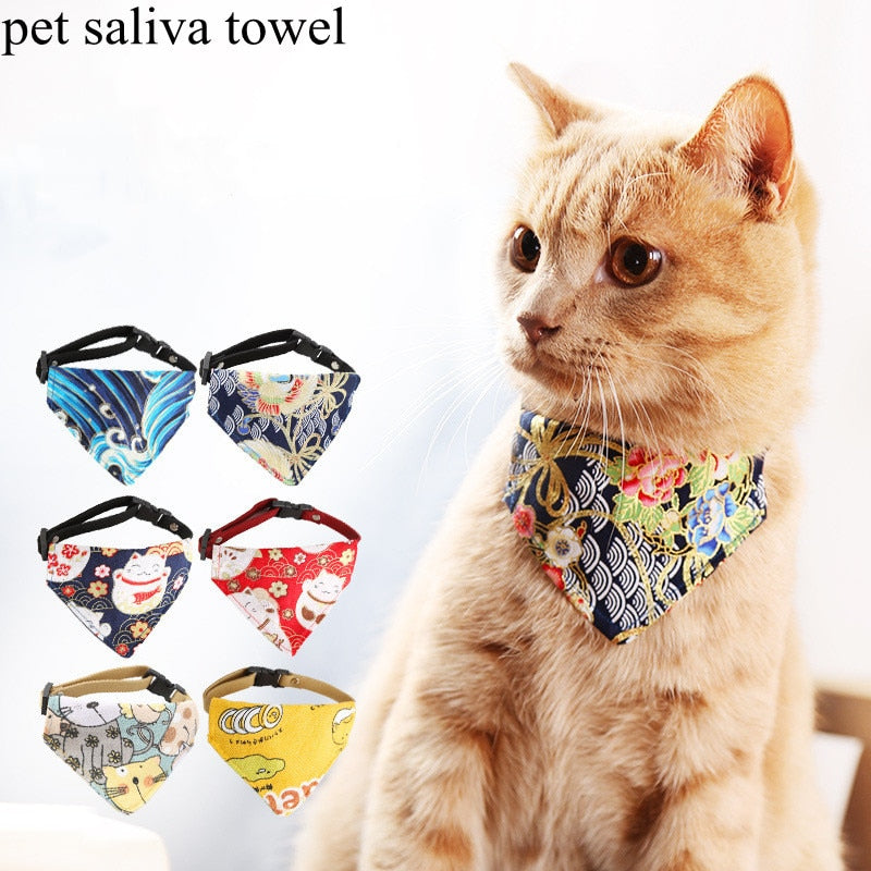 1PC Cat Saliva Towel Japanese  and Wind Triangle Towel Cat Collar Small Dog Cat Jewelry Cat and Dog Scarf Dog Collar Cats  Pet